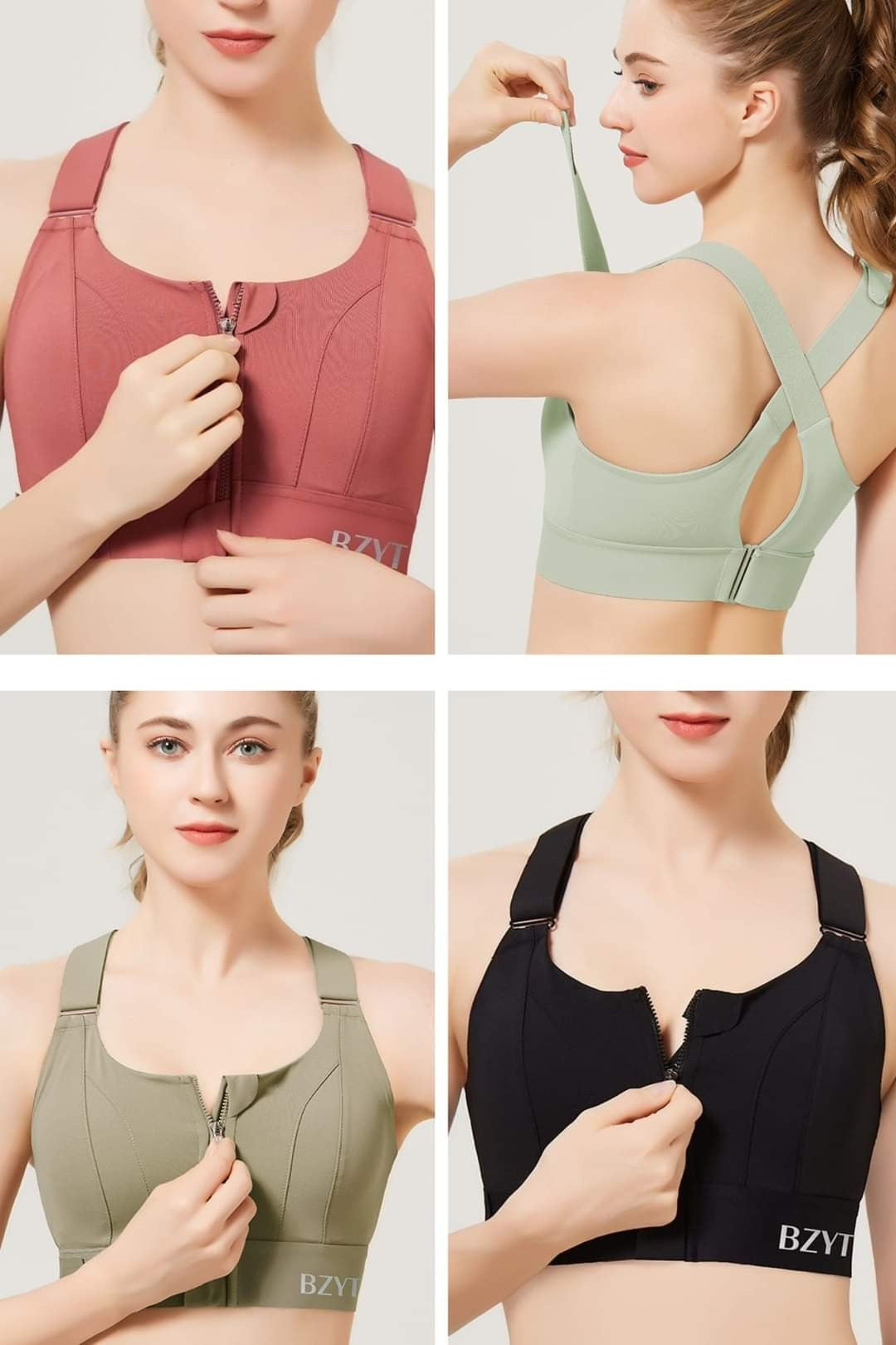 Women’s Front Zipper Sports Bra – High Support Wireless Fitness Bra