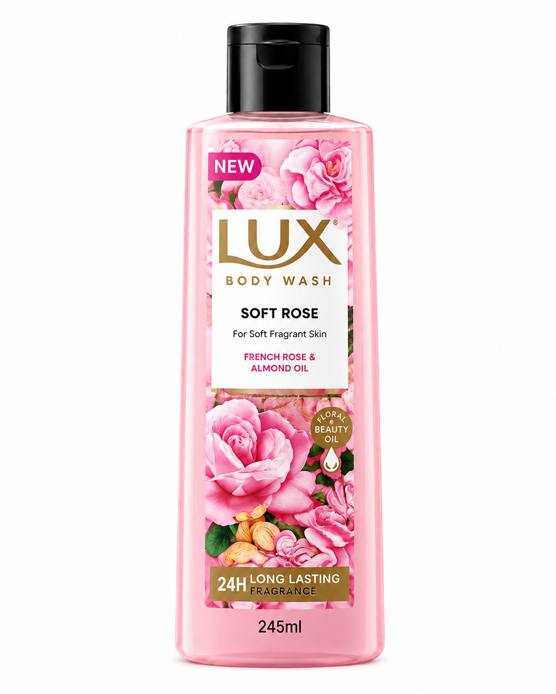 Lux Body Wash French Rose & Almond 245ml (Free Loofah)