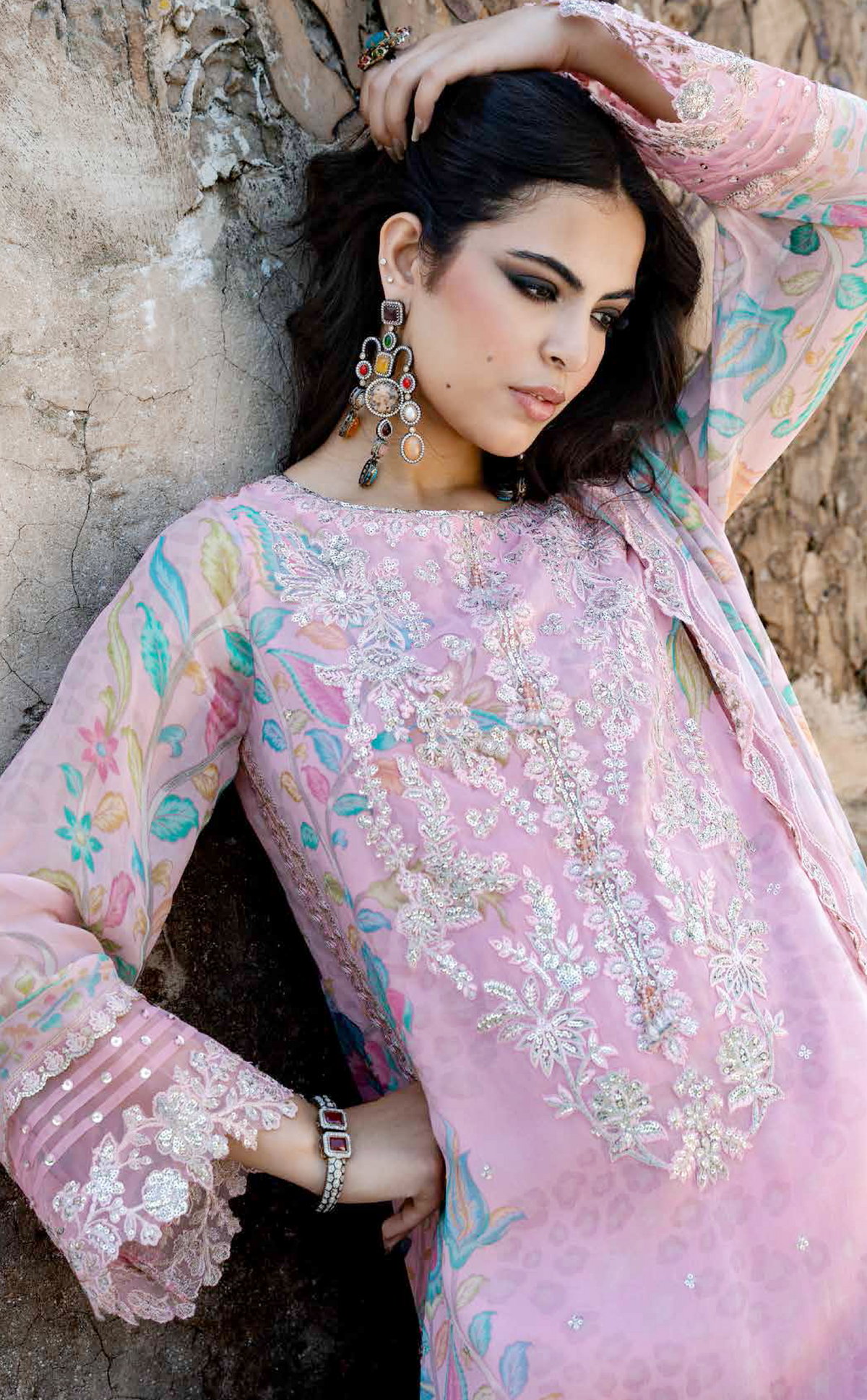 Charizma Premium Unstitched Embroidered Chiffon Collection vslw6-01 3Pcs