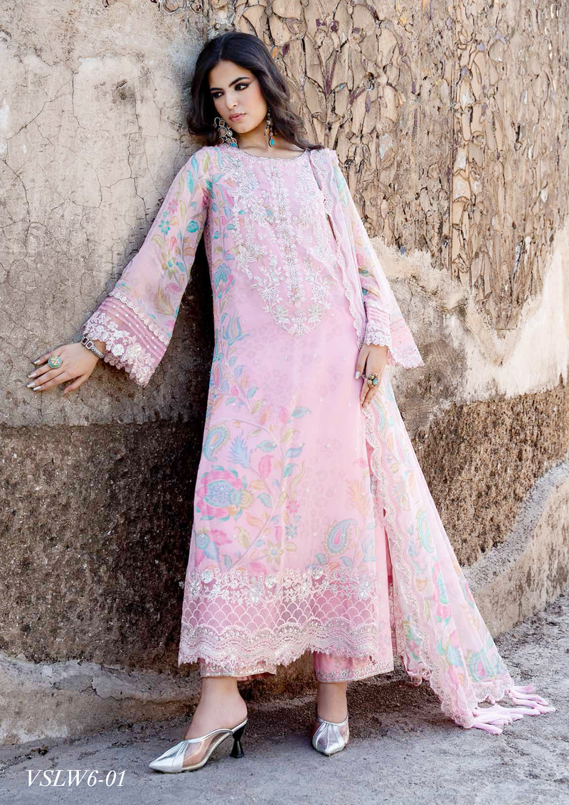 Charizma Premium Unstitched Embroidered Chiffon Collection vslw6-01 3Pcs