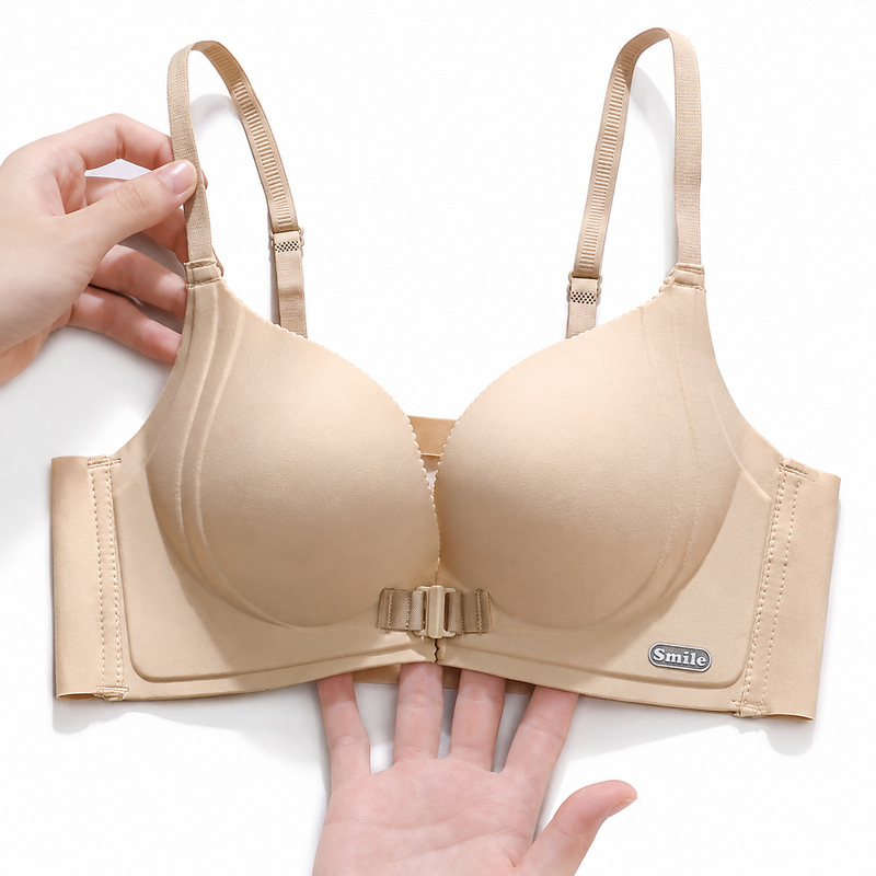 Women’s Seamless Front Closure Padded Bra – Wireless Push Up Comfort Bra