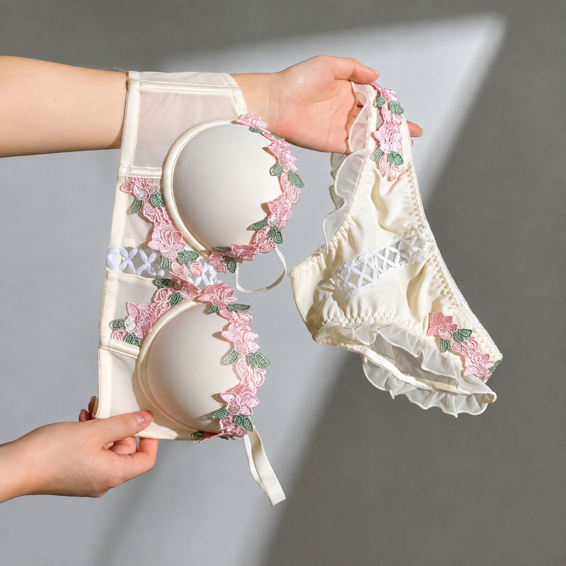 Women’s Floral Embroidery Push Up Bra & Panty Set
