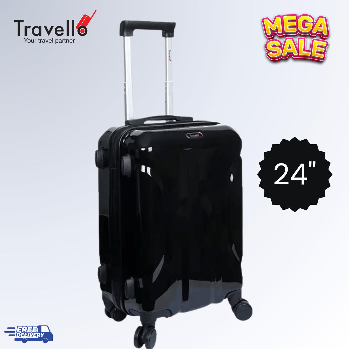 Travello Luxury Plus 24 Inch Ultra Light Weight Strong Build Quality Water-Resistant Double Caster Wheel Bigger Space Hardtop Luggage-Trolley Black