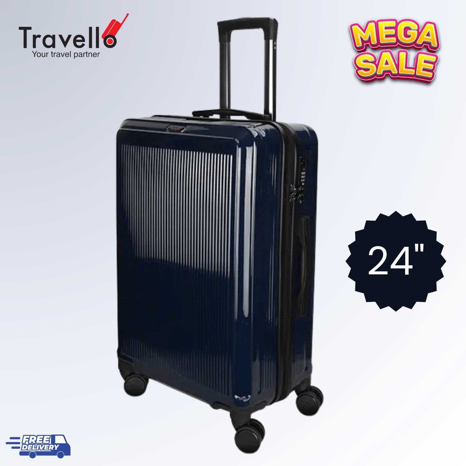 Travello 24 Inch Royal Zipper Unbreakable Body More Capacity Water Resistant Aluminum Luggage- Trolley Dark Blue