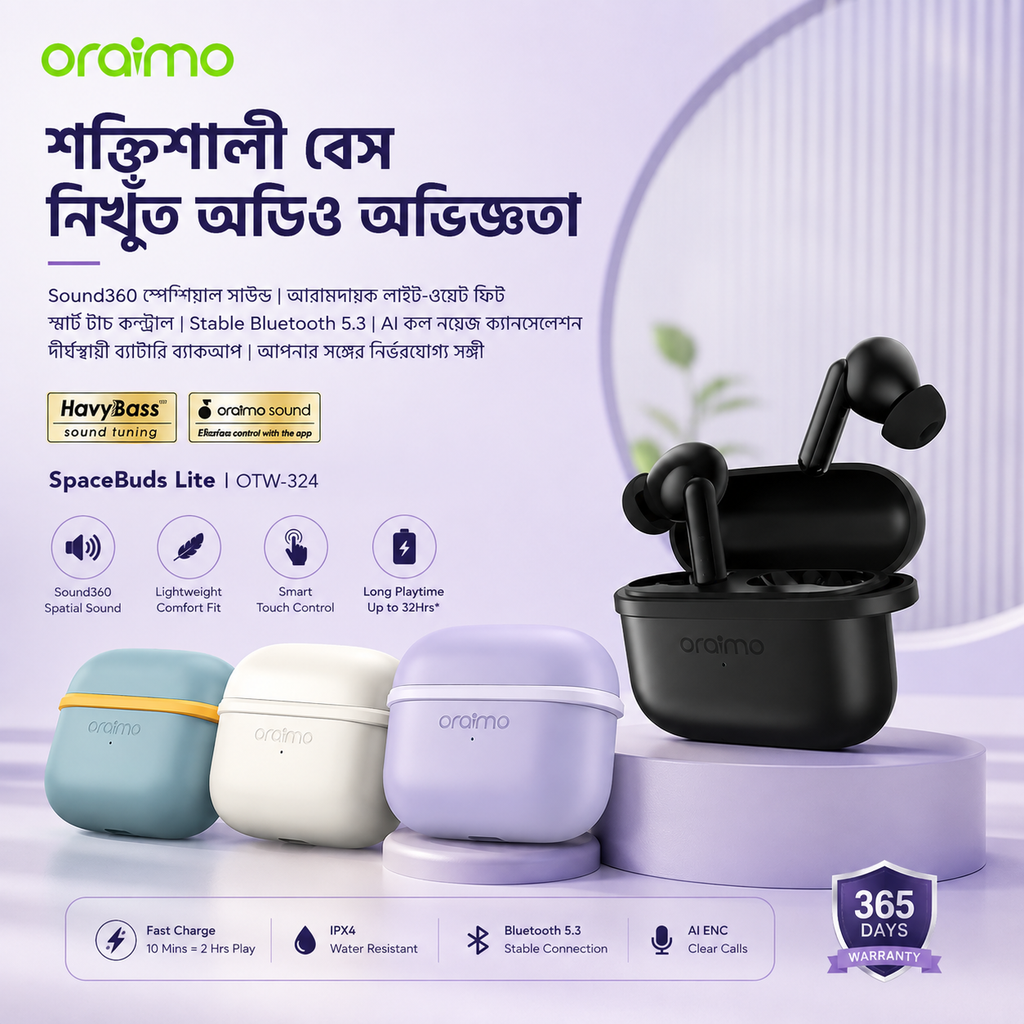 Oraimo SpaceBuds Lite Sound360 Anti-Lost True Wireless Earbuds