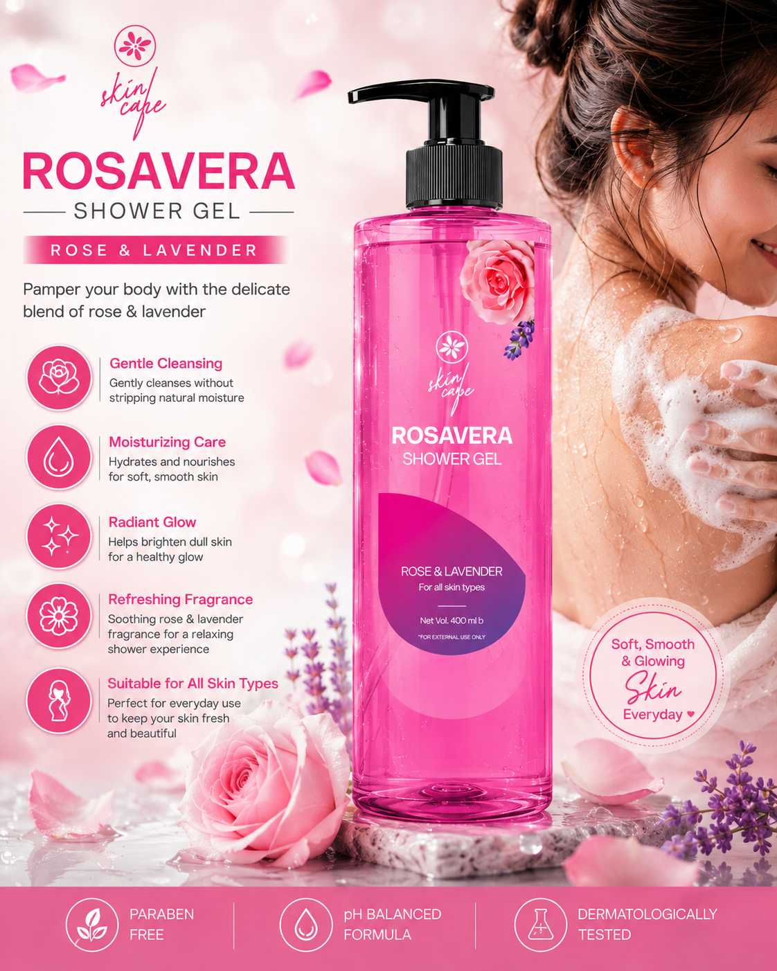 ROSAVERA Rose & Lavender Shower Gel