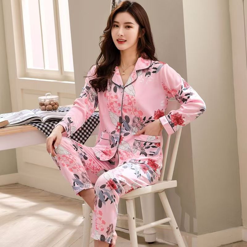 Women’s Floral Satin Pajama Set – Premium Long Sleeve 2 Piece Sleepwear